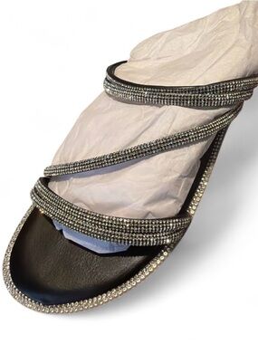 Women's Crystal Strappy Slide Sandal - Silver Glam